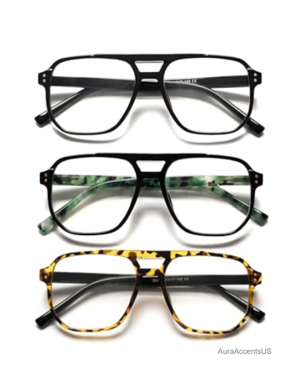 3 Pack Oversized Aviator Square Reading Glasses Anti Blue Light Spring Hinge
